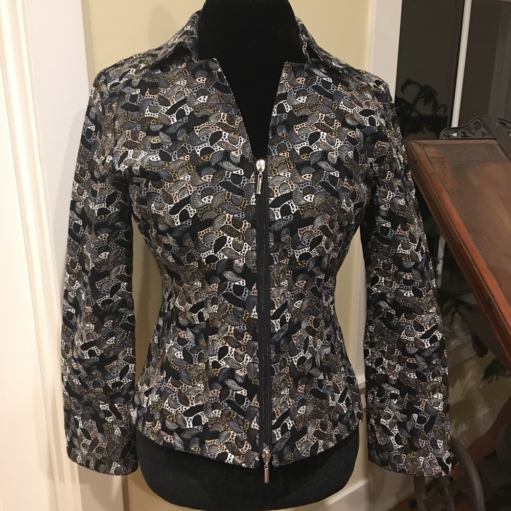 Samuel Dong Zippered Textured & Patterned Jacket - image 1